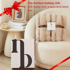 The Nantucket Blanket - LuxeComfort Faux Fur Striped Blanket 60"x70" Lighthouse Cream - Luxuriously Soft Cozy Warm Gift for Women, Plush Silky Fuzzy Heavyweight Reversible Design Home Decor