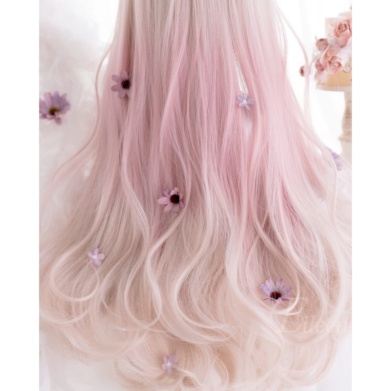 Eileen Long Curls, Beige x Pink Wig, Perm, Full Wig,