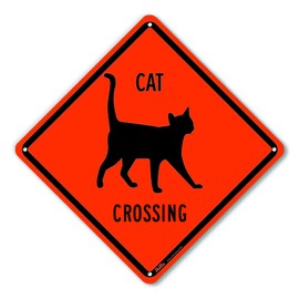 PetKa Signs and Graphics PKAC-0183-NA_ "Cat Crossing" Aluminum Sign, Black Text with Orange Background 10" x 10", Black Text with Orange Background