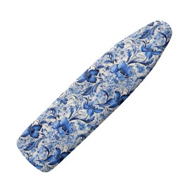 Daulesho Damask Flower Homes Replacement Ironing Board Cover Blue Magnolia Flower Adjustable Elastic Edge Fit, Blue White Porcelain Floral Stain Resistant, Easy Installation