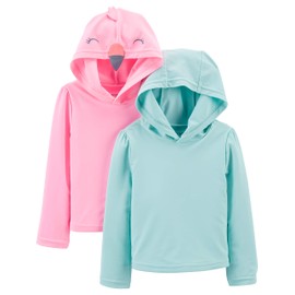 Simple Joys by Carter's Girls' 2-Pack Assorted Rashguard Sets Rash Guard Shirt, Aqua Blue/Pink, 12 Months (Pack of 2)