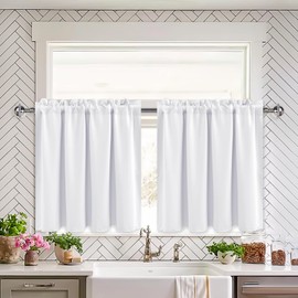 XWZO Greyish White Short Curtains for Small Window, Blackout Curtains with Rod Pocket, Camper Window Curtains Tiers, Room Darkening Drapes for Kitchen, Bedroom, Bathroom and Basement, 42W x 36L, 2Pcs
