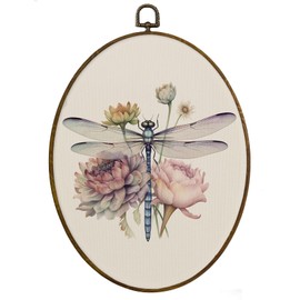MAQIKA Dragonfly Flower Oval Framed Wall Art Decor, Dragonfly Wall Art, Boho Botanical oval Wall Oval Decor, Vintage Dragonflies Canvas Prints Wall Art for Farmhouse Wall Bedroom,8.7x11.3 Inch