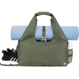 sportsnew Yoga Gym Bags for Women with Shoes Compartment and Wet Dry Storage Pockets with Adjustable Yoga Mat Holder - Color: Army Green