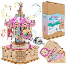 FTBox Unicorn Music Box Carousel Craft kit, 3D Wood Puzzle, Art and Craft Gift for Girls, Unicorn Birthday Gifts Toys for Girls Ages 4-8-12
