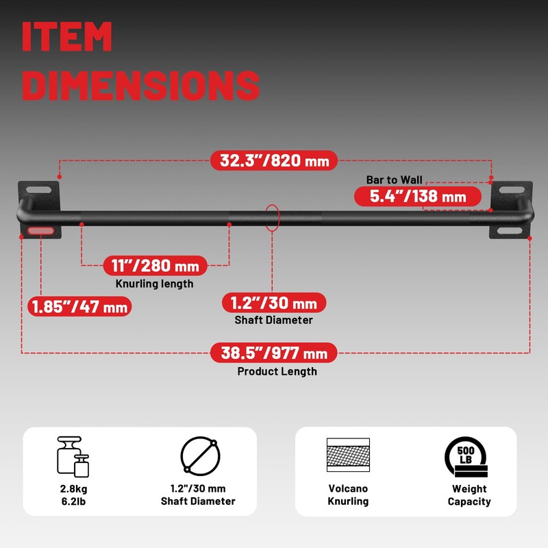PAPABABE Wall Mounted Pull Up Bar, Chin Up Bar, Strength