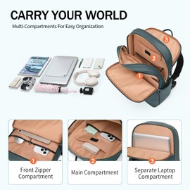Women Laptop Backpack Casual Daypack for Work Travel College Backpack Purse Separate Laptop Compartment Fits 15.6 Inch Notebook (Atrovirens)
