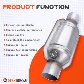 Osakesukar 3" Universal Catalytic Converter 3 Inch Inlet/Outlet，High Flow Catalytic Converter with Heat Shield and O2 Port
