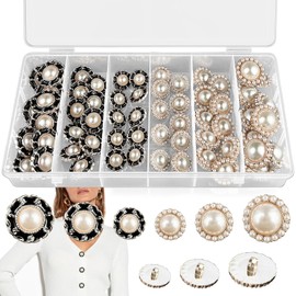 cersaty® Pack of 60 Faux Pearl Buttons, Plastic Pearl Buttons, Vintage Buttons for Clothes, Shirts, Coats, Sweaters, Bags, DIY Crafts (18 mm, 21 mm, 25 mm)