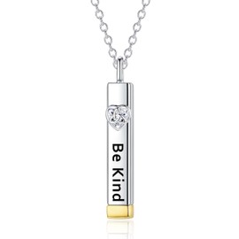 Be Kind of a B Necklace for Women - 925 Sterling Silver Be Kind Necklaces With Hidden Message 14k Gold 3D Vertical Bar Pendant Personality Jewelry Gifts for Friend Sisters