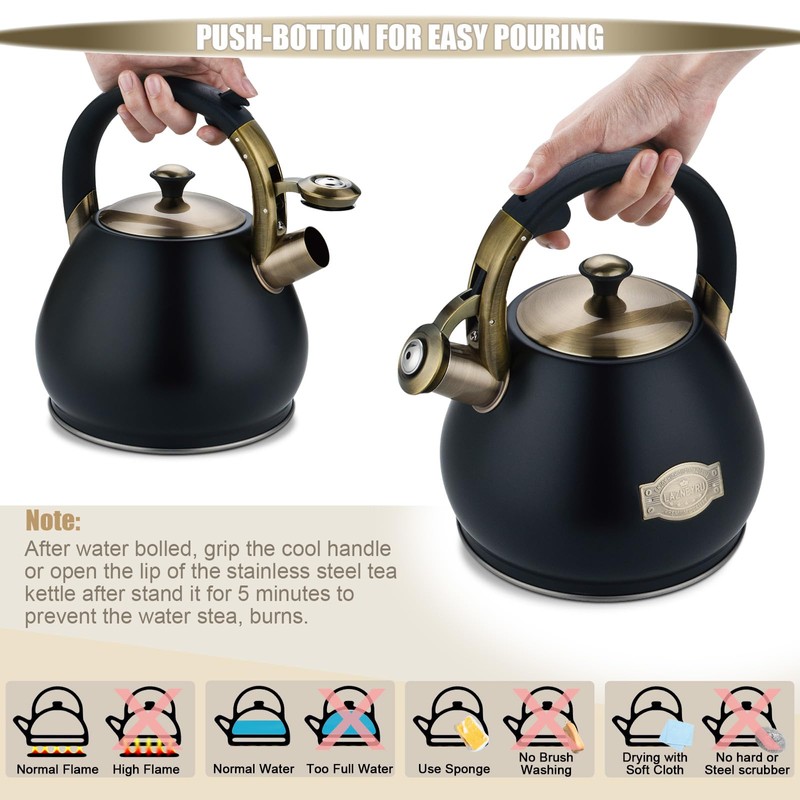 Tea Kettle Stovetop Whistling Kettle Teapot, 3Quart Tea Pot Stainless