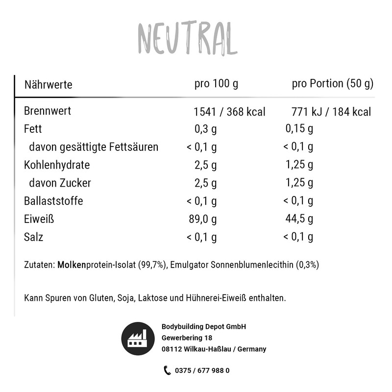 Bodybuilding Depot Whey Protein Isolate 1 kg - Neutral |