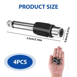 Audio Adaptor 6.35 mm, RCA to 6.35 mm Jack Audio Adapter, Mono Jack Male to RCA Female, Jack Plug for Amplifier, Speaker, Instruments, Home Theatre Pack of 4