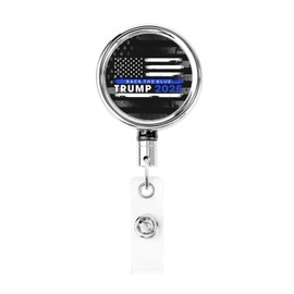 Trump 2025-Back The Blue American Flag Retractable Badge Holder Heavy Duty Metal Badge Holder with Metal Carabiner Belt Clip for Key Name Card Office