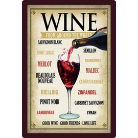 Tin Sign 20 x 30 cm Domed Retro Wine Wine from Around The World Gift Magnetic Metal Sign with Sayings Vintage Funny Door Signs Wine Nostalgia Sign Decorative Bar Sign Wine Motif