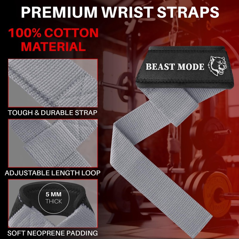 TECEUM Lifting Wrist Straps with Neoprene Padding Support – Gray