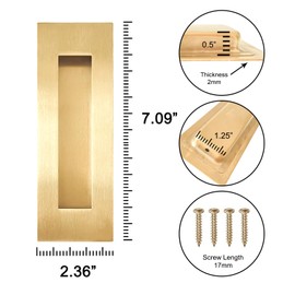 youthua 7in Recessed Finger Flush Pulls，Pocket Door Handles，for Sliding Barn Door Handle, Bifold Doors Stainless Steel Rectangular Door Pulls Hardware (7in Gold - 2 Pack)