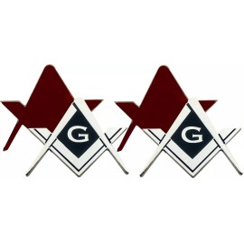 2 PCS Masonic Silver Compass & Square G Symbol Auto Mason Car Emblems