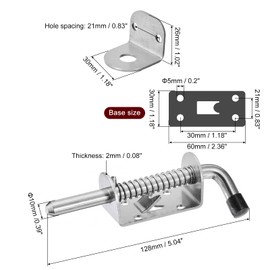 sourcing map Barrel Bolt Latch, 1Pcs 10x128mm - Stainless Steel Spring Loaded Gate Latch Pin with Keeper, for Trailer Doors Cabinets Chests Tailgate (Silver)