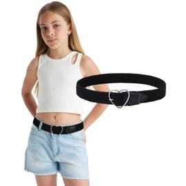 Monopa Kids Braided Belt - Elastic Girls Belt Toddler Boys Stretch Belt with Heart Buckle(Black,70cm)