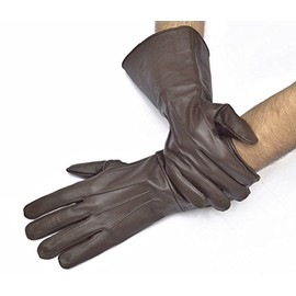 Medieval Gauntlet leather cosplay gloves long arm cuff (Brown, Medium)