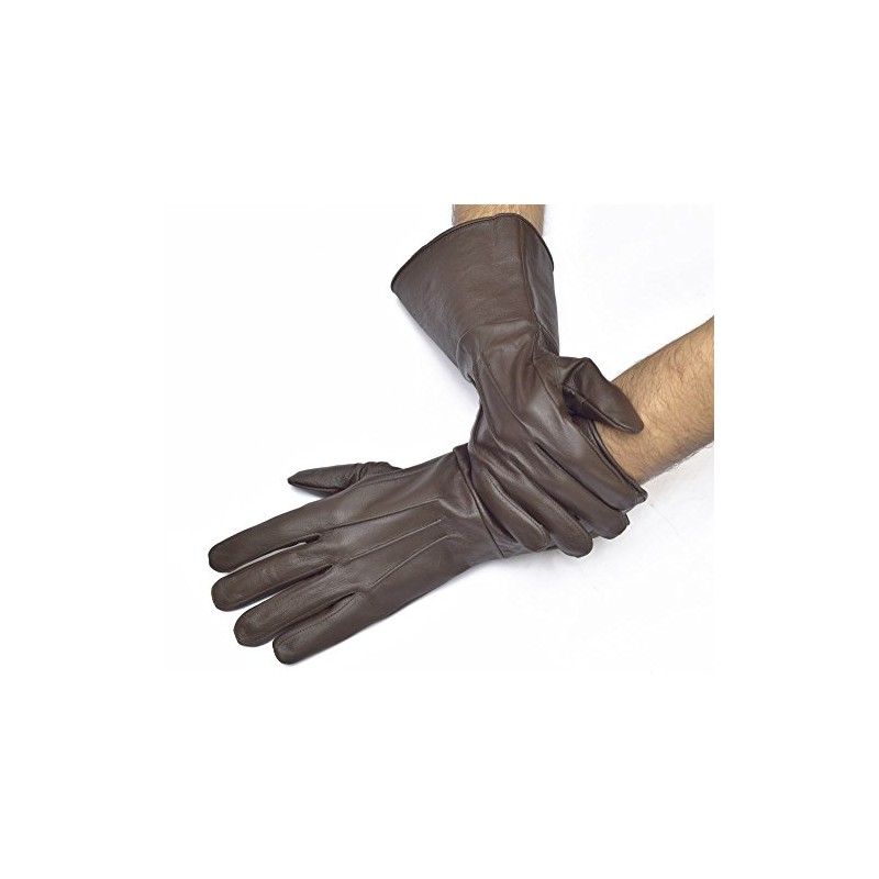 Medieval Gauntlet leather cosplay gloves long arm cuff (Brown, Medium)