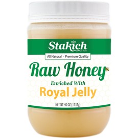 Stakich Royal Jelly Enriched Raw Honey - Pure, Unprocessed, Unheated - 40 Ounce