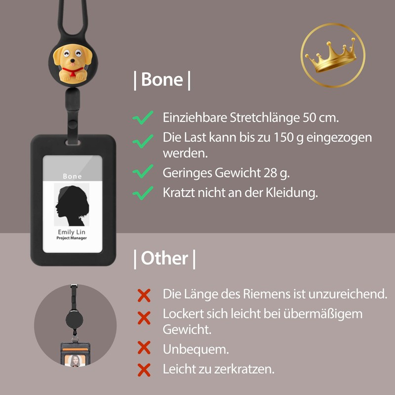 BONE Lanyard Retractable Badge Holder - ID Sleeves with Slim
