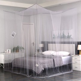 Mengersi 4 Corner Post Elegant Canopy Bed Curtains for Full Queen King Bed,Mosquito Net Suitable for Indoor Outdoor Net(Gray, L87xW79xH98 inch)