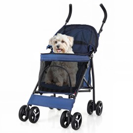 Polias Dog Stroller, 4 Wheels Pet Stroller for Cats and Dogs with Storage Bag & Visible Mesh, Easy-Fold Umbrella Shaped Cat Stroller and Pet Stroller for Medium Dogs & Small Dogs, Navy Blue