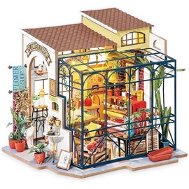 DIY Miniature Doll House Kit with Furniture for Children Adult Wooden Kits Toy (Emily's Flower Shop) - Color: Emily's Flower Shop
