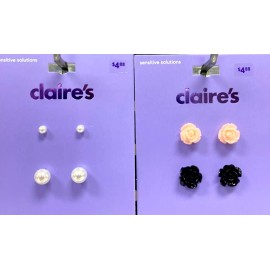 Claire's Claire’s Girls 4 Sets of Stud Earrings 2 Pair Pearls & 2 Pair Rose Blossoms