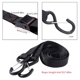 Lashing Straps with Ratchet and S-Hooks, Adjustable Tensioning Rubber with Hooks, Lashing Straps, Long Luggage Straps, Flat Tensioning Straps with Metal Hooks for Motorcycle, ATV, Car Transporter,