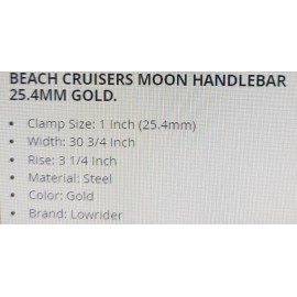 Unbranded NEW GOLD MOON BEACH CRUISER HANDLE BARS (25.5MM )  (15"pullback)
