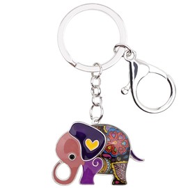 Enamel Metal Chain Jungle Elephant Key Chains For Women Car Purse Handbag Charms (Violet)