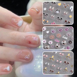 3Pcs Cute Animal Nail Tips Stickers Cute Puppy Cat Chick Nail Art Designs Summer Nail Sticker Exquisite Cartoon Animal 5D Self- Adhesive Embossed Nail Decals for Women Kids DIY Manicure Decorations