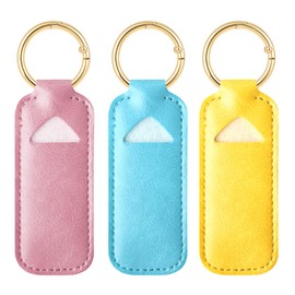 WK IEASON Lip Balm Holder Keychain Clip On PU Leather Lipstick Sleeve Pouch Lip Gloss Holder Lip Balm Sleeve Holder Keychain 3PCS（Pink/Blue/Yellow）