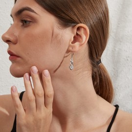 Miaofu 18K White Gold Plated Earrings Silver S925 Hanging Women's Simulated Diamond Hanging Long Infinity Earrings Silver S925 with 5A Zirconia Crystal, Sterling Silver, Cubic Zirconia