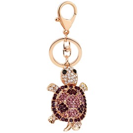 Axmerdal Cute Lovely Mini Turtle Tortoise Shape Crystal Rhinestone Keychain Key Chain Sparkling Key Ring Charm Purse Pendant Handbag Bag Decoration Holiday Gift (Purple)