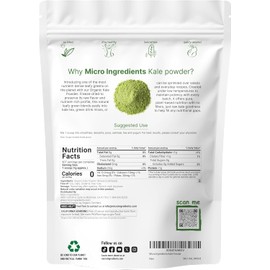 Sustainably US Grown, Organic Kale Powder, 2 Pounds Fresh Freeze Dried Source Nutrient-Dense Greens Superfood Kale Tea and Green Drink Mix 907 Servings, No GMOs, Vegan Friendly