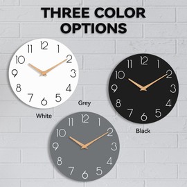 cicininc Wall Clock, White Wooden Silent Non-Ticking, Decorative Battery Operated Wall Clocks for Bedroom, Kitchen, Home, Living Room, Office, School, Hotel (8 Inch)