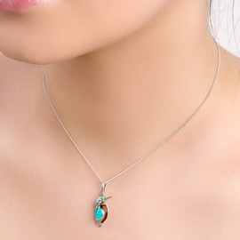HENRYKA Kingfisher Necklace in 925 Sterling Silver, Amber and Turquoise, Bird Necklace, Bird Gifts