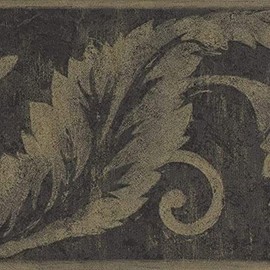 CONCORD WALLCOVERINGS ™ Wallpaper Border Damask Pattern Floral Ornaments for Bedroom Living Room, Black Gold, 15 Feet by 7 Inches ZA30139