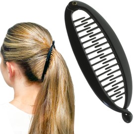 Camila Paris NV137 4.5 inch French Banana Clip Hair Comb Classic Girls Updo Flexible Ponytail Holder Interlocking Banana Combs, Fashion Durable Styling Hair Accessories for Women, Made in France