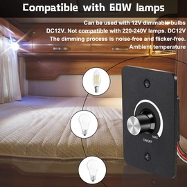 Begonia DC 12 V Dimmer PWM LED Dimmer Switch, LED Dimmer Switch, Dimmable LED Lighting, Dimmer for LED Lamps, 5 A 3 Wire Dimmer Switch Continuous Dimming for LED RV Light Indoor Trailer Boat Car Truck