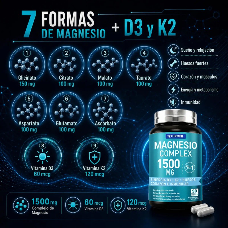 Magnesio Upmer Complex Vitamina Huesos Músculos Sueño Cápsulas Sabor