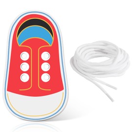FLATRI Wooden Red Shoe Tying Practice for Kids, How to Tie Your Shoes for Kids Threading Lacing Shoes Training, Learn to Tie Your Shoes Developmental Toys