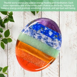 GEMMYDREAM 7 Chakra Crystal Worry Stone for Anxiety and Stress Relief, Natural Healing Crystal Gifts, Polished Gemstone Thumb Stone for Yoga, Meditation, Spiritual Gifts for Family and Friends