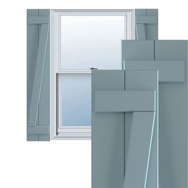 10 3/4"W x 25"H True Fit PVC Two Board Joined Board-n-Batten Shutters w/Z-Bar, Peaceful Blue (Per Pair - Hardware Not Included)