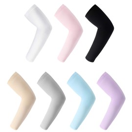 R2Depot Arm Sleeves for Women Men Youth, Cooling UV Protection, Anti-Slip Compression Tattoo Cover Up Sleeves - Solid Color 7 Pairs